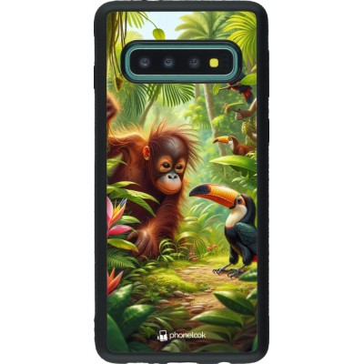 Coque Samsung Galaxy S10 - Silicone rigide noir Jungle Tropicale Tayrona