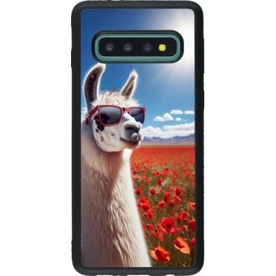 Coque Samsung Galaxy S10 - Silicone rigide noir Lama Chic en Coquelicot