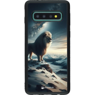 Coque Samsung Galaxy S10 - Silicone rigide noir Le lion blanc