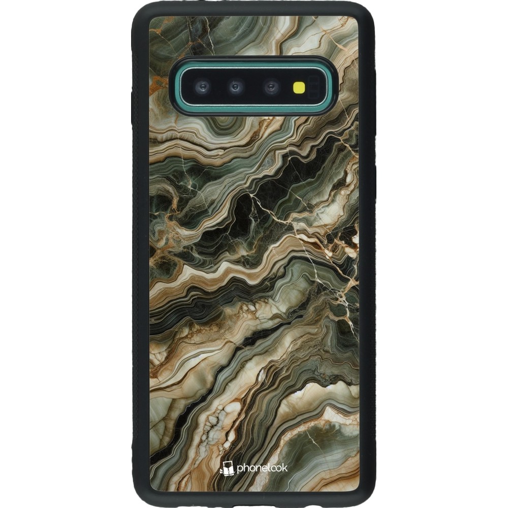 Coque Samsung Galaxy S10 - Silicone rigide noir Marbre Olive