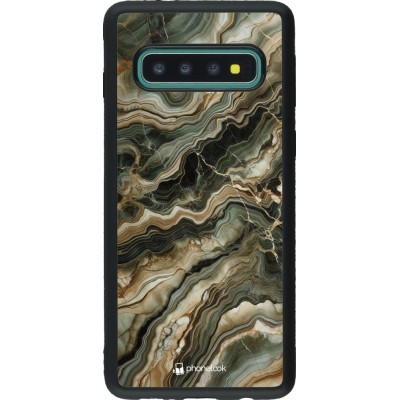 Coque Samsung Galaxy S10 - Silicone rigide noir Marbre Olive