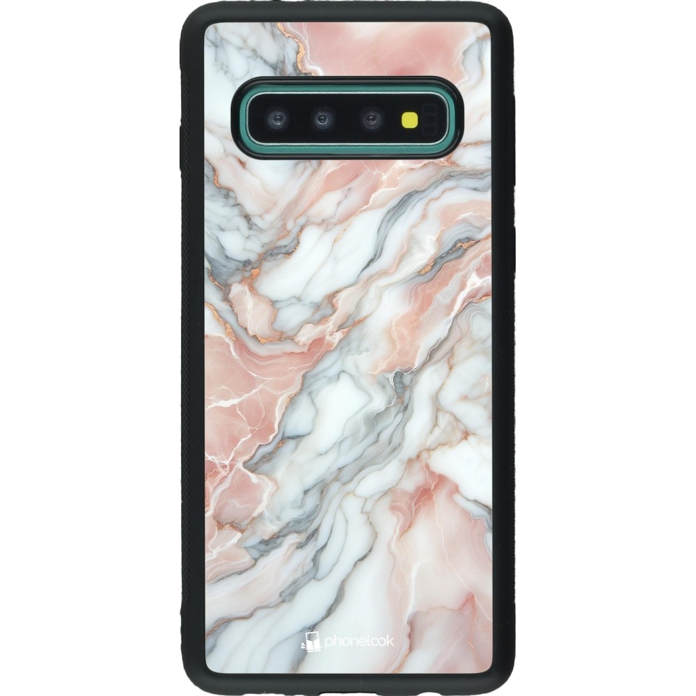 Coque Samsung Galaxy S10 - Silicone rigide noir Marbre Rose Lumineux