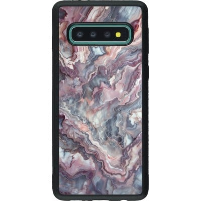 Coque Samsung Galaxy S10 - Silicone rigide noir Marbre violette argentée