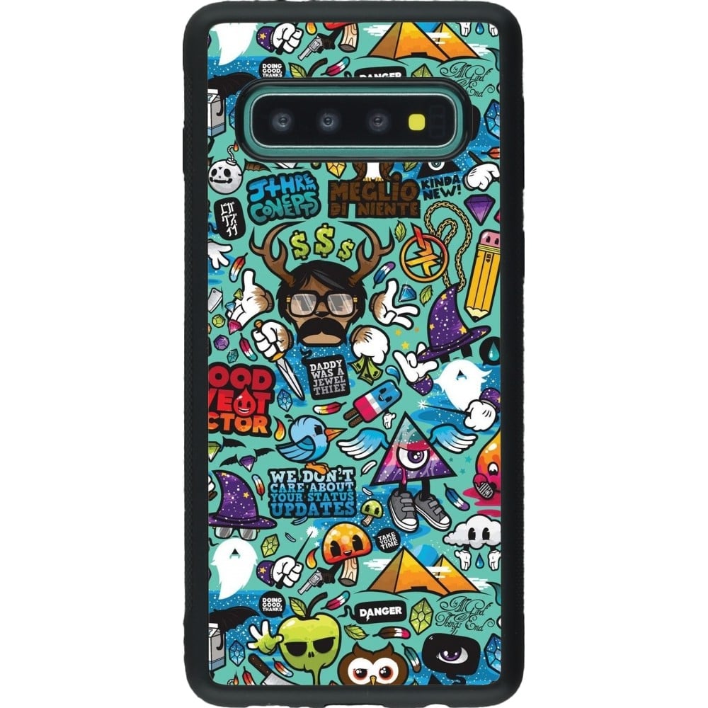 Coque Samsung Galaxy S10 - Silicone rigide noir Mixed Cartoons Turquoise