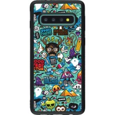 Coque Samsung Galaxy S10 - Silicone rigide noir Mixed Cartoons Turquoise