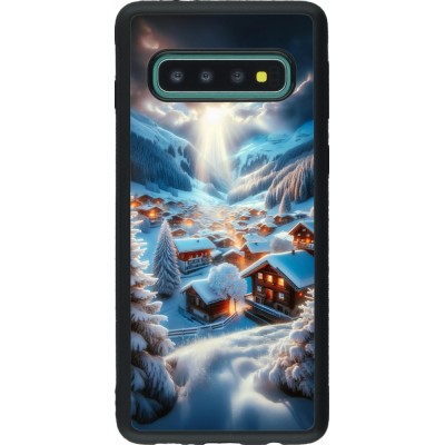 Coque Samsung Galaxy S10 - Silicone rigide noir Mont Neige Lumière