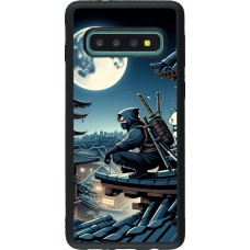 Coque Samsung Galaxy S10 - Silicone rigide noir Ninja sous la lune