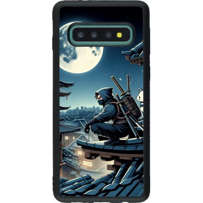 Coque Samsung Galaxy S10 - Silicone rigide noir Ninja sous la lune