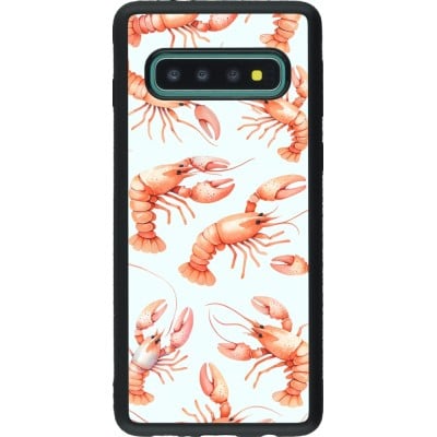 Coque Samsung Galaxy S10 - Silicone rigide noir Pattern de homards pastels