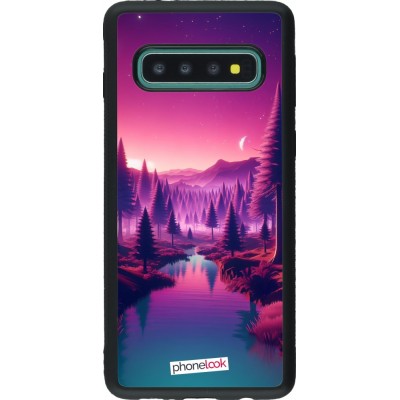 Coque Samsung Galaxy S10 - Silicone rigide noir Paysage Violet-Rose