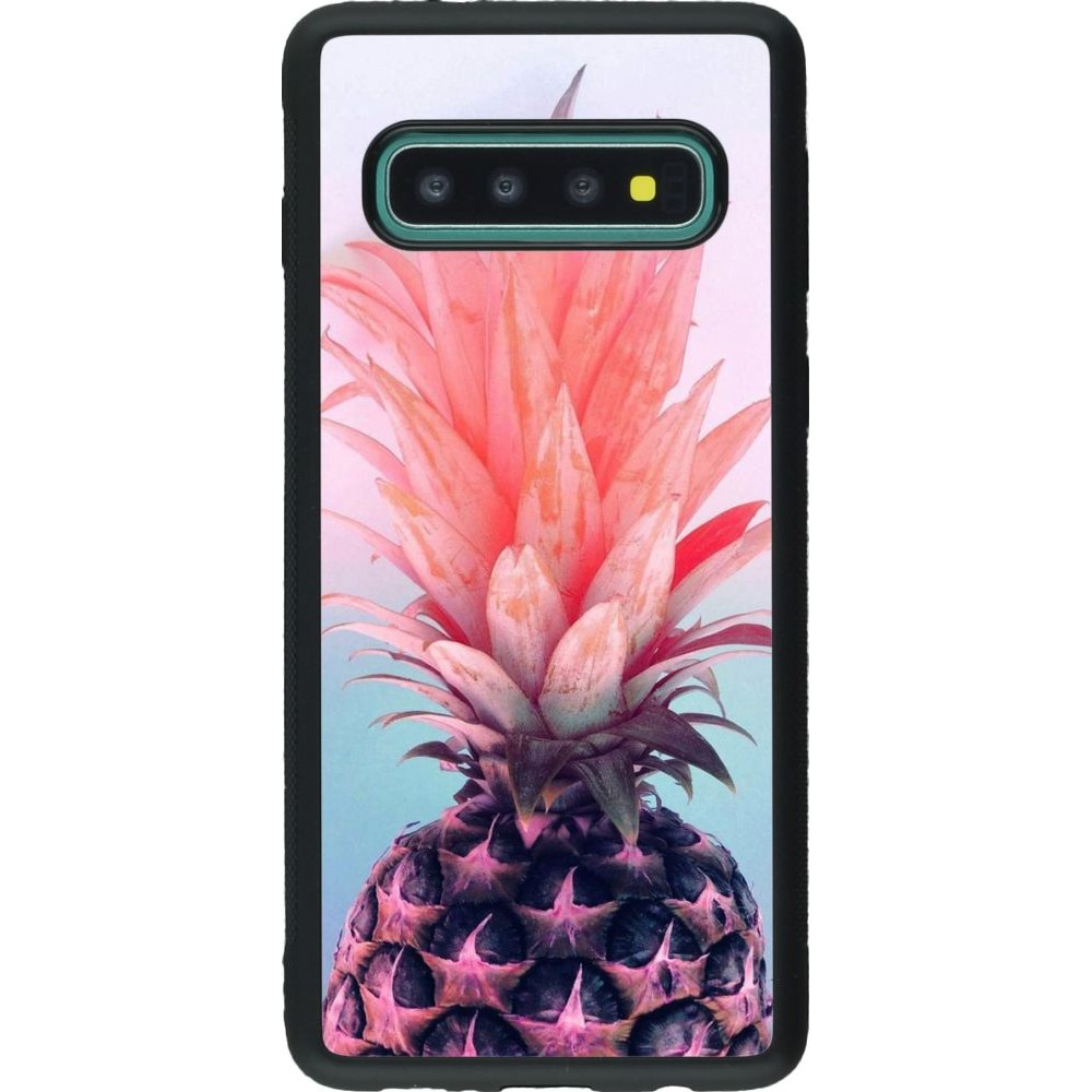 Coque Samsung Galaxy S10 - Silicone rigide noir Purple Pink Pineapple