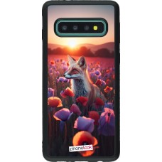 Coque Samsung Galaxy S10 - Silicone rigide noir Renard pourpre au crépuscule