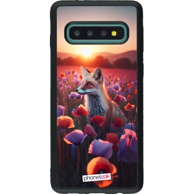 Coque Samsung Galaxy S10 - Silicone rigide noir Renard pourpre au crépuscule