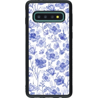 Coque Samsung Galaxy S10 - Silicone rigide noir Spring 23 watercolor blue flowers