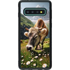 Coque Samsung Galaxy S10 - Silicone rigide noir Vache montagne Valais