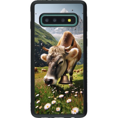 Coque Samsung Galaxy S10 - Silicone rigide noir Vache montagne Valais