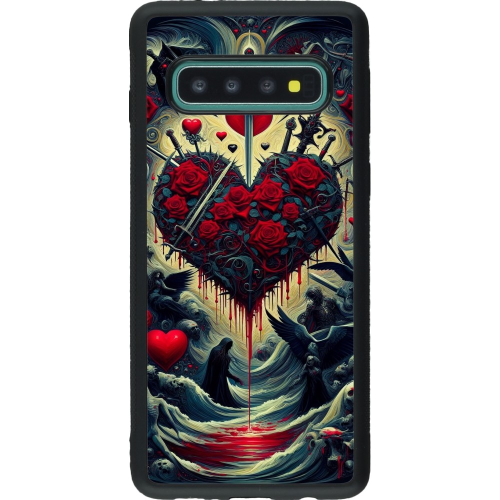 Coque Samsung Galaxy S10 - Silicone rigide noir Dark Love Coeur Sang