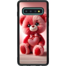 Coque Samsung Galaxy S10 - Silicone rigide noir Valentine 2024 Ourson rose