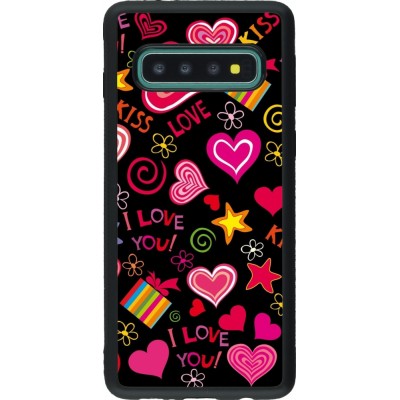 Coque Samsung Galaxy S10 - Silicone rigide noir Valentine 2023 love symbols