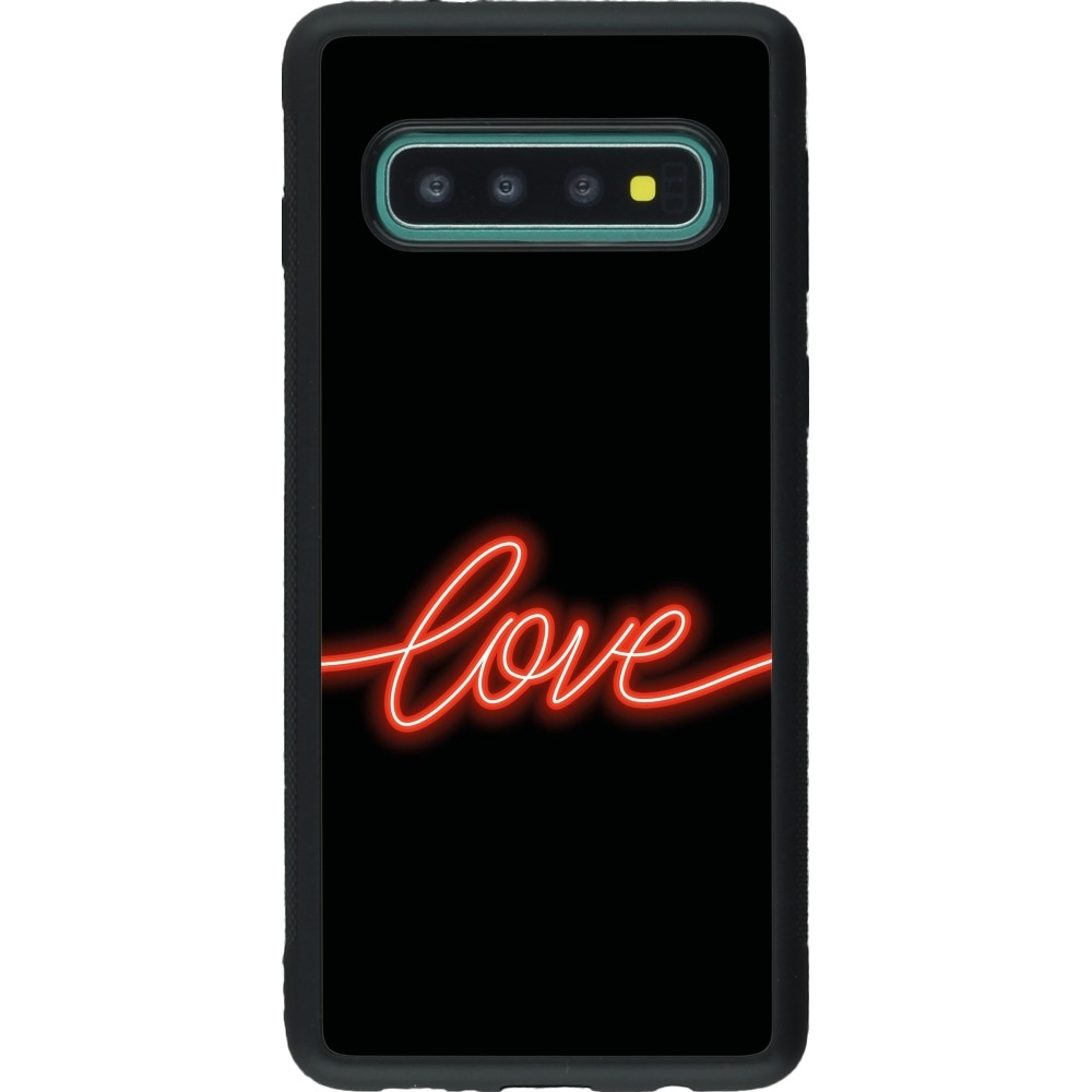 Coque Samsung Galaxy S10 - Silicone rigide noir Valentine 2023 neon love