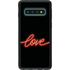 Coque Samsung Galaxy S10 - Silicone rigide noir Valentine 2023 neon love