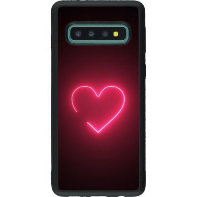 Coque Samsung Galaxy S10 - Silicone rigide noir Valentine 2023 single neon heart