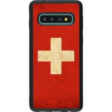 Coque Samsung Galaxy S10 - Silicone rigide noir Vintage Flag SWISS