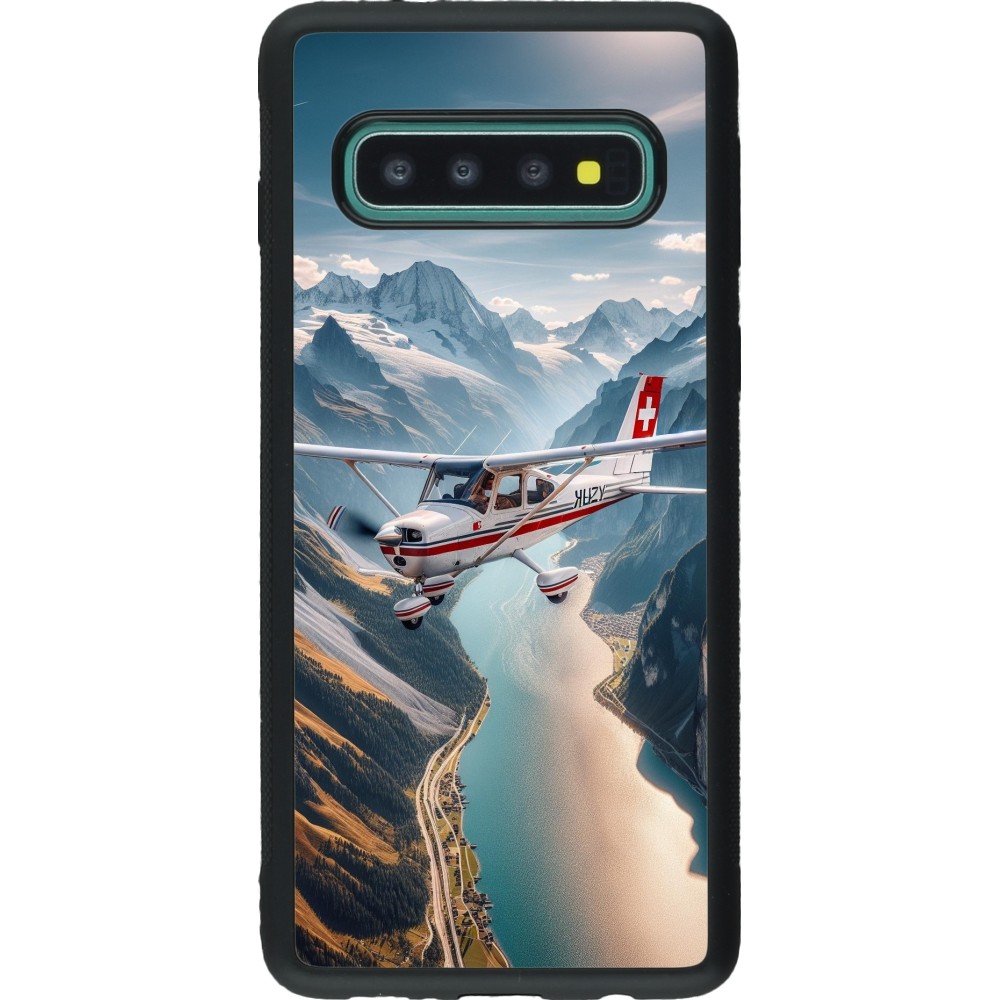 Coque Samsung Galaxy S10 - Silicone rigide noir Vol Alpin Suisse