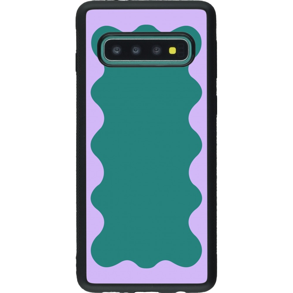 Coque Samsung Galaxy S10 - Silicone rigide noir Wavy Rectangle Green Purple