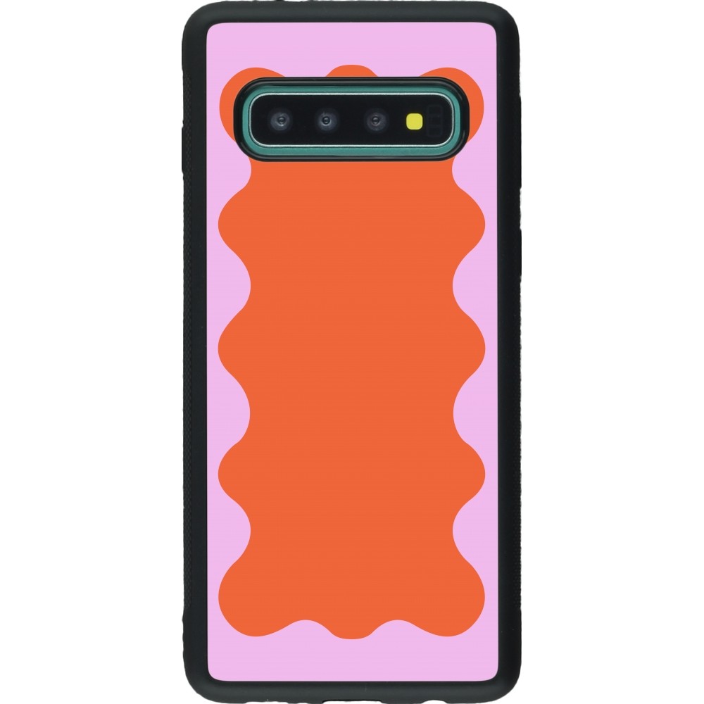 Coque Samsung Galaxy S10 - Silicone rigide noir Wavy Rectangle Orange Pink