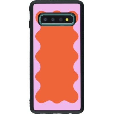 Coque Samsung Galaxy S10 - Silicone rigide noir Wavy Rectangle Orange Pink