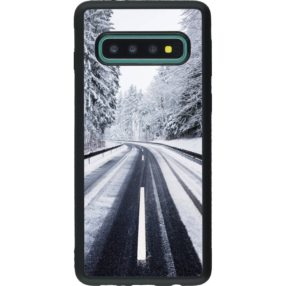 Coque Samsung Galaxy S10 - Silicone rigide noir Winter 22 Snowy Road