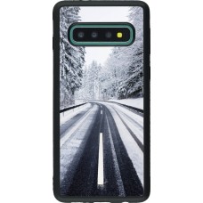 Coque Samsung Galaxy S10 - Silicone rigide noir Winter 22 Snowy Road