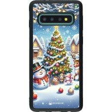 Coque Samsung Galaxy S10 - Silicone rigide noir Noël 2023 bonhomme de neige et sapin