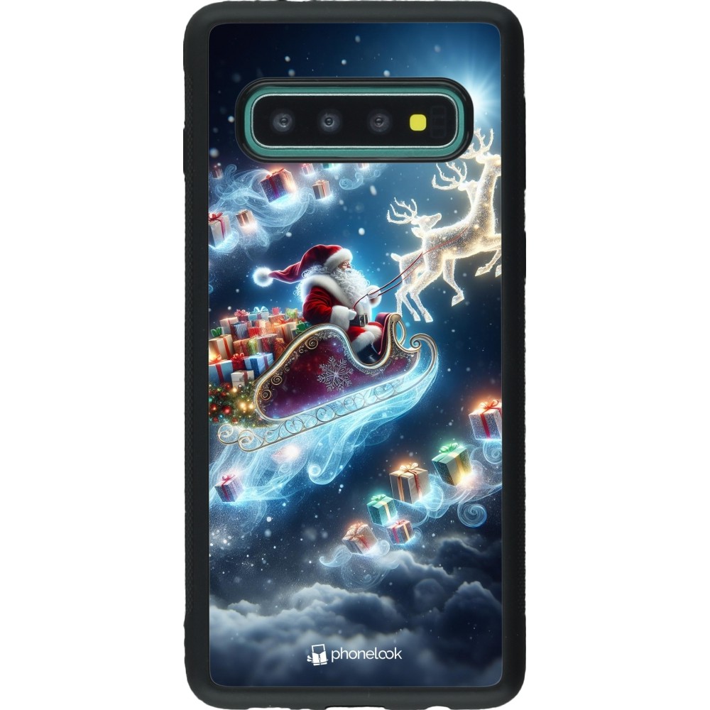 Coque Samsung Galaxy S10 - Silicone rigide noir Noël 2023 Père Noël enchanté