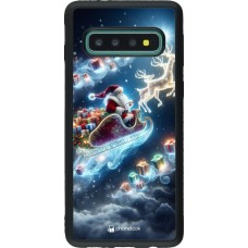 Coque Samsung Galaxy S10 - Silicone rigide noir Noël 2023 Père Noël enchanté