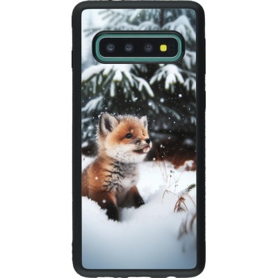 Coque Samsung Galaxy S10 - Silicone rigide noir Noël 2023 Renardeau sapin