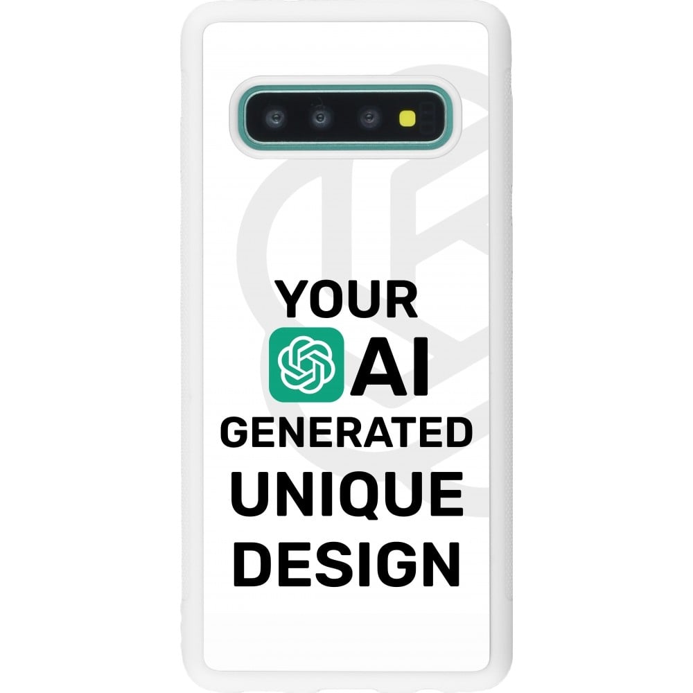 Coque Samsung Galaxy S10 - Silicone rigide blanc 100% unique générée par intelligence artificielle (AI) avec vos idées