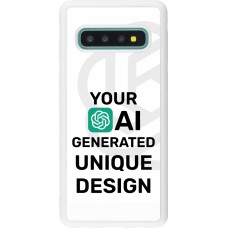 Coque Samsung Galaxy S10 - Silicone rigide blanc 100% unique générée par intelligence artificielle (AI) avec vos idées