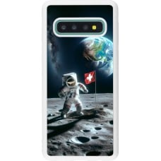 Coque Samsung Galaxy S10 - Silicone rigide blanc Astro Suisse sur lune