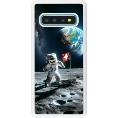 Coque Samsung Galaxy S10 - Silicone rigide blanc Astro Suisse sur lune