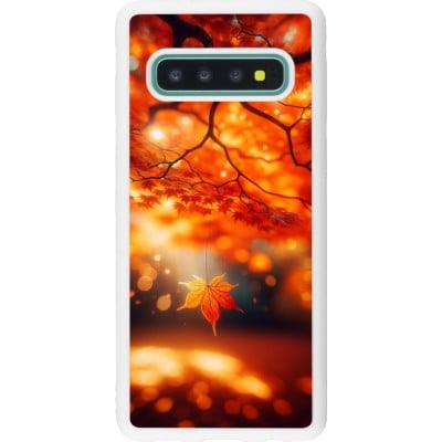 Coque Samsung Galaxy S10 - Silicone rigide blanc Automne Magique Orange