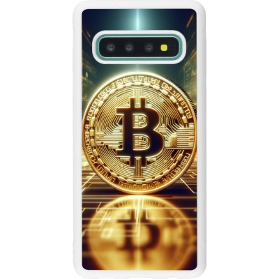 Coque Samsung Galaxy S10 - Silicone rigide blanc Bitcoin Standing