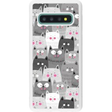 Coque Samsung Galaxy S10 - Silicone rigide blanc Chats gris troupeau