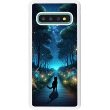 Coque Samsung Galaxy S10 - Silicone rigide blanc Chat noir promenade