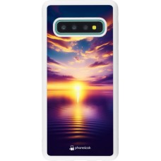 Coque Samsung Galaxy S10 - Silicone rigide blanc Coucher soleil jaune violet