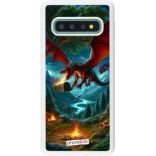 Coque Samsung Galaxy S10 - Silicone rigide blanc Dragon Volant Forêt Trésor