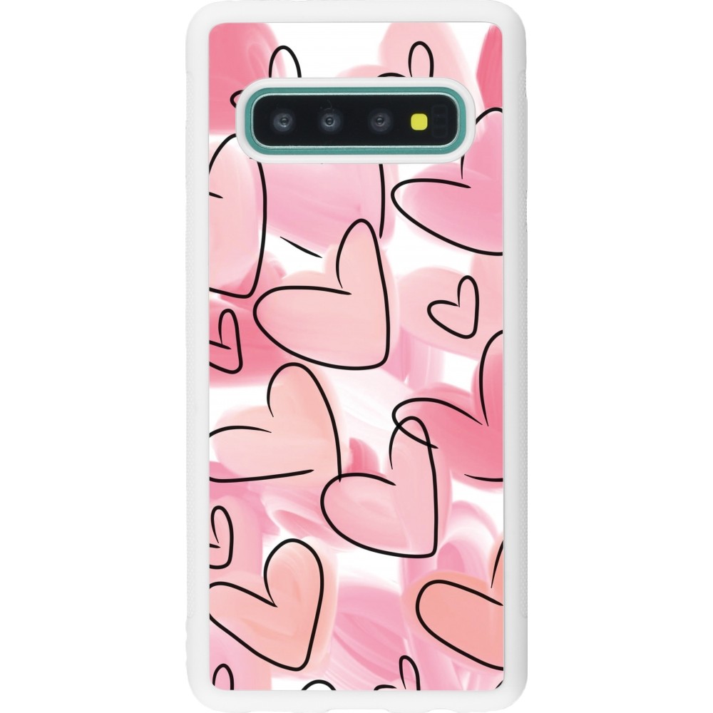 Coque Samsung Galaxy S10 - Silicone rigide blanc Easter 2023 pink hearts