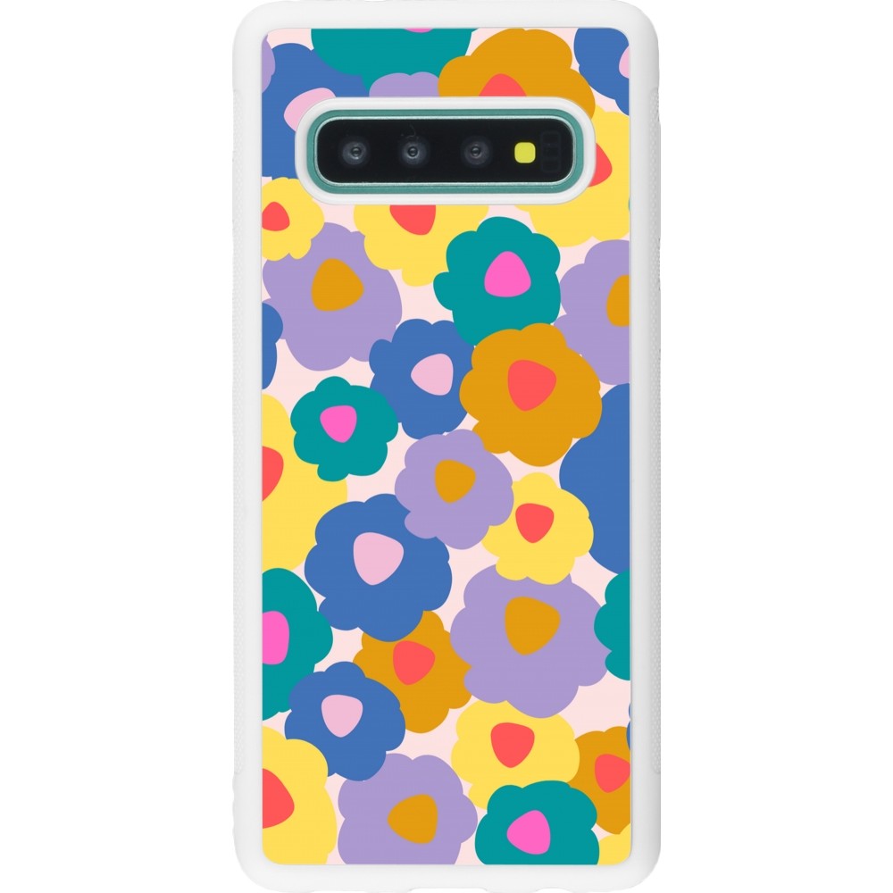 Coque Samsung Galaxy S10 - Silicone rigide blanc Easter 2024 flower power