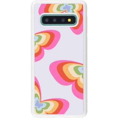 Coque Samsung Galaxy S10 - Silicone rigide blanc Easter 2024 rainbow butterflies